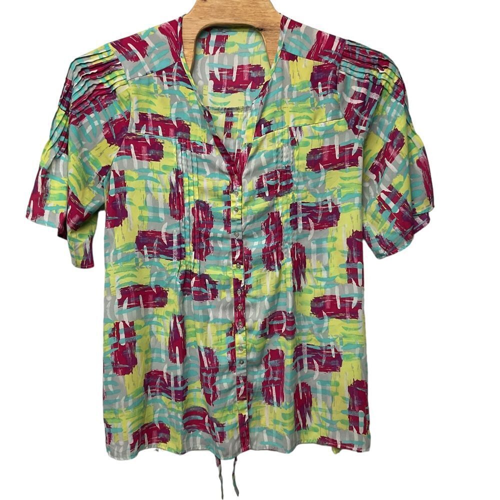 Melissa McCarthy x Seven 7 Colorful Button Blouse Short Sleeve Chiffon XXL